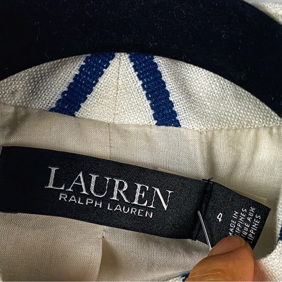 Lauren Ralph Lauren White and Blue Striped Blazer - Picture 3 of 5